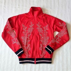Forever 21 Red Satin Varsity Jacket with Gold Detailing